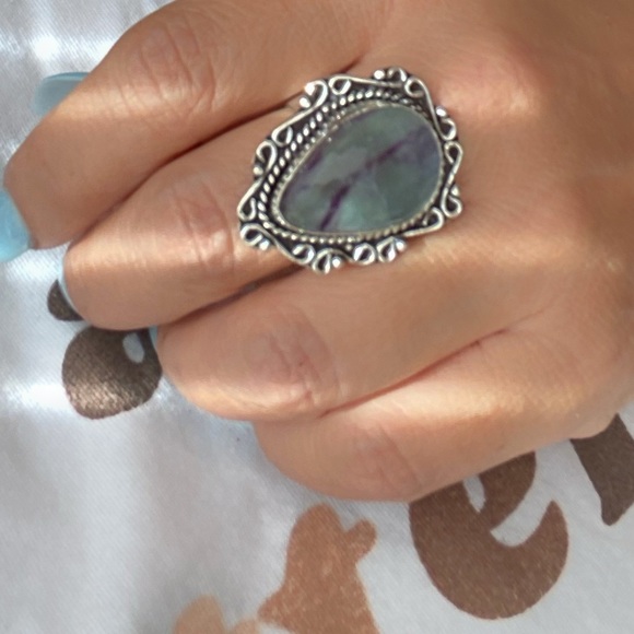 HUGE FLUORITE STERLING SILVER RING - Picture 8 of 12